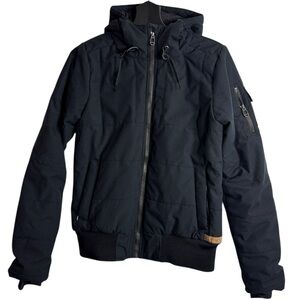 Men's Black Puffer Jacket With Hood *Missing fur trim* - Size Small